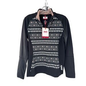 Swix Women's‎ Black Geometric Print Half Zip Long Sleeve Top Size S
